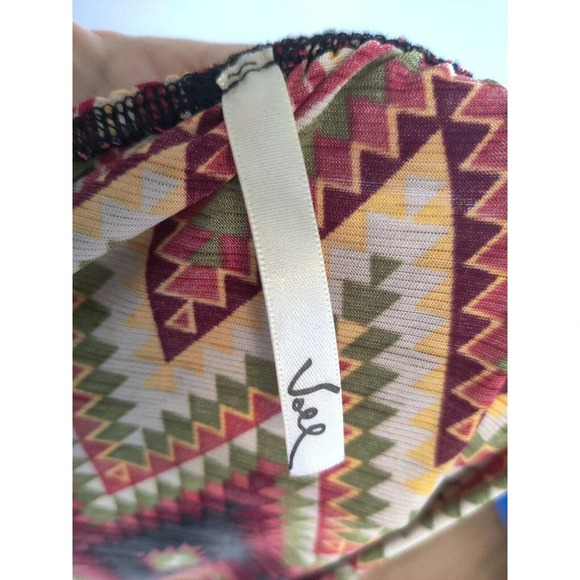 Voel Long Bell Sleeve Multicolor Chevron Print Striped Boho Mini Dress Size S - Picture 6 of 7